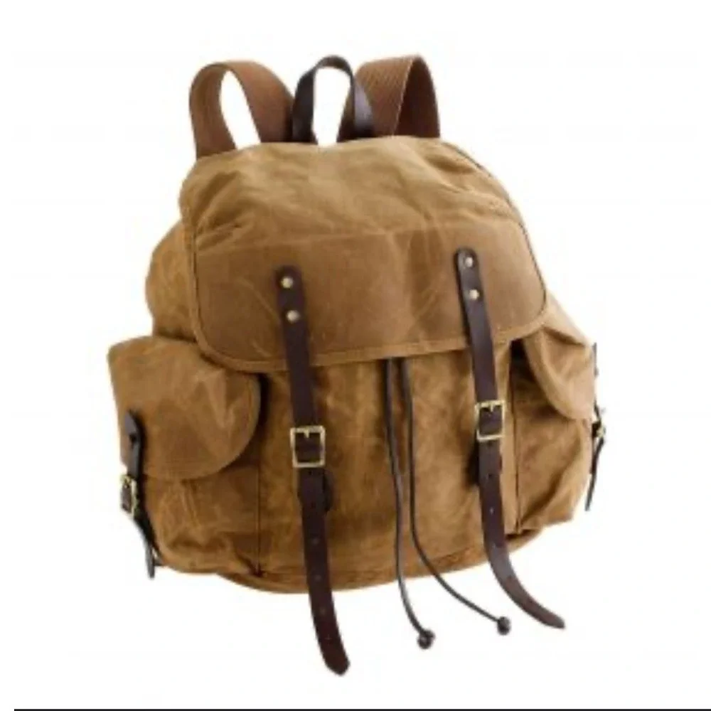 J. Crew Dry Goods Abingdon Waxed Canvas Leather Straps Rucksack Adventure Bag
